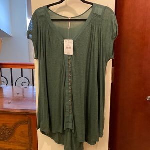 NWT free people mixed media short sleeve shirt